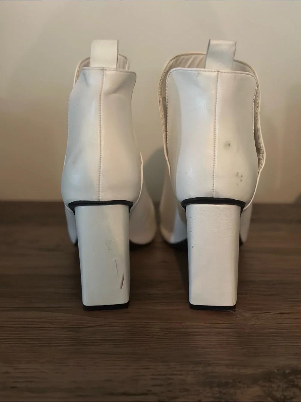 Women’s White Pointed Toe Block Heel Ankle Boots